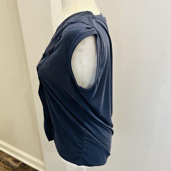 BCBG MAX AZRIA BLUE V NECK SLEEVELESS RUFFLE DRAPE SIZE S Navy (A0131) - Picture 4 of 7